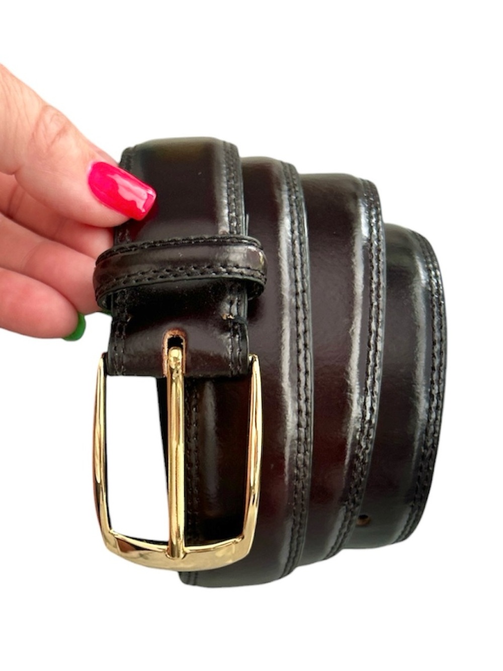 Jos. A. Bank Dark Brown Genuine Leather Belt with Gold Buckle Size 38